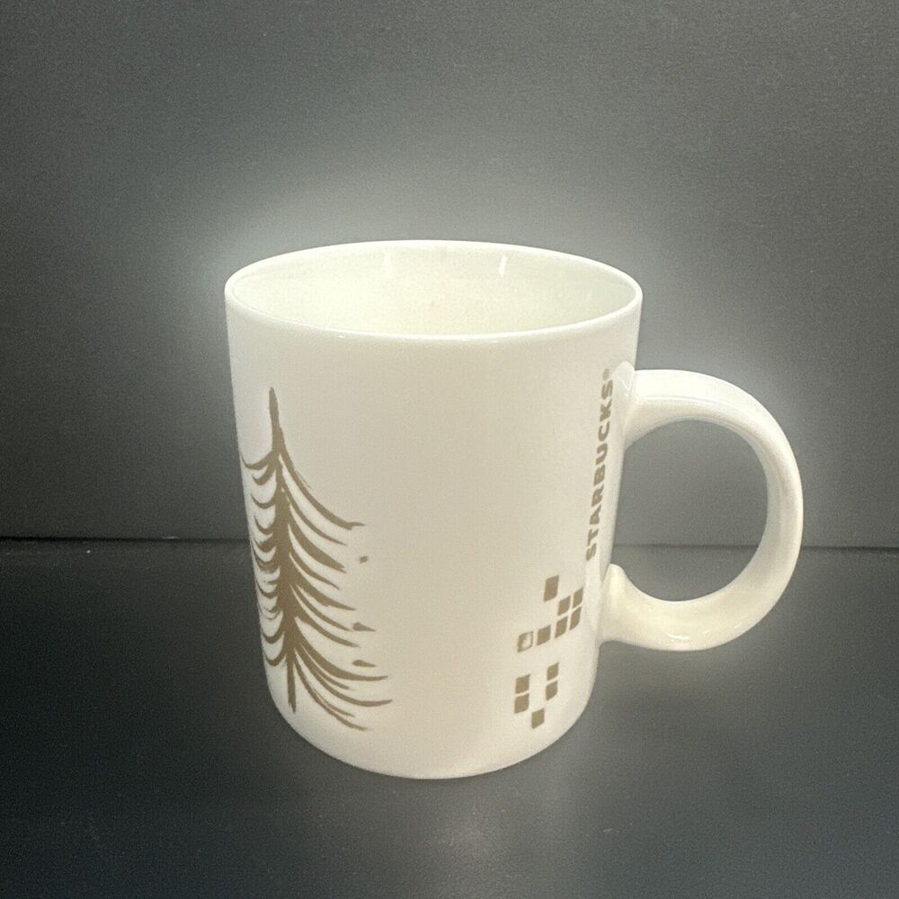Starbucks Gold Tone Christmas Tree Coffee Tea  Holiday 2014 Collectable Mug